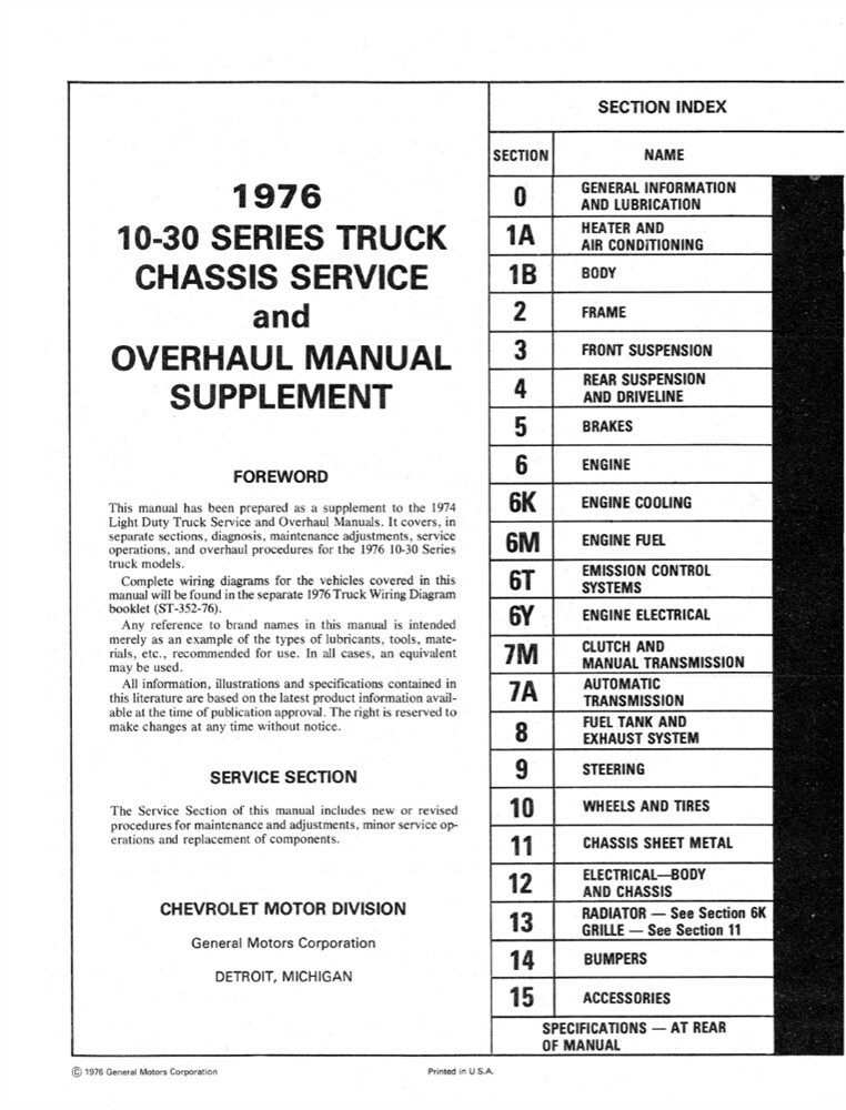 1976 Chevrolet Dealer Service Shop Manual Chevette Repair