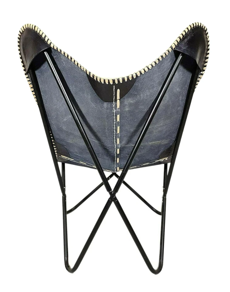 Silla De Mariposa Vintage De Cuero Negro Plegable Relax Moderno - Imagen 4 de 4