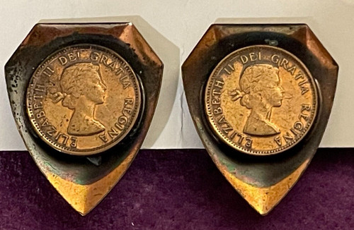 CANADIAN CENTS ON COPPER VINTAGE EARRINGS-ARROWHEAD SHIELDS-CLIP-ONS