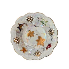 Lipper & Mann Lusterware Bowl Gold Leaves Butterflies No Pedestal Vintage