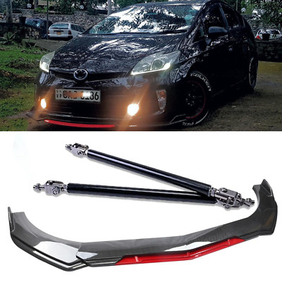 Front Bumper Lip Splitter Spoiler Strut Carbon Fiber For Toyota Prius