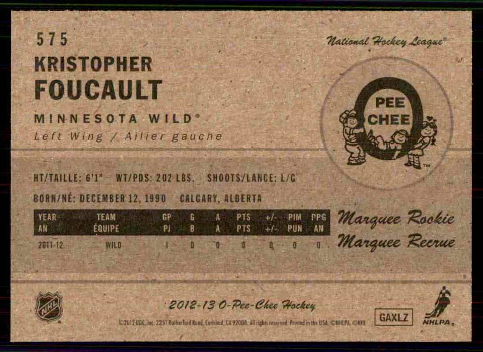 2012-13 O-Pee-Chee Retro Kristopher Foucault #575 - Image 2 of 2