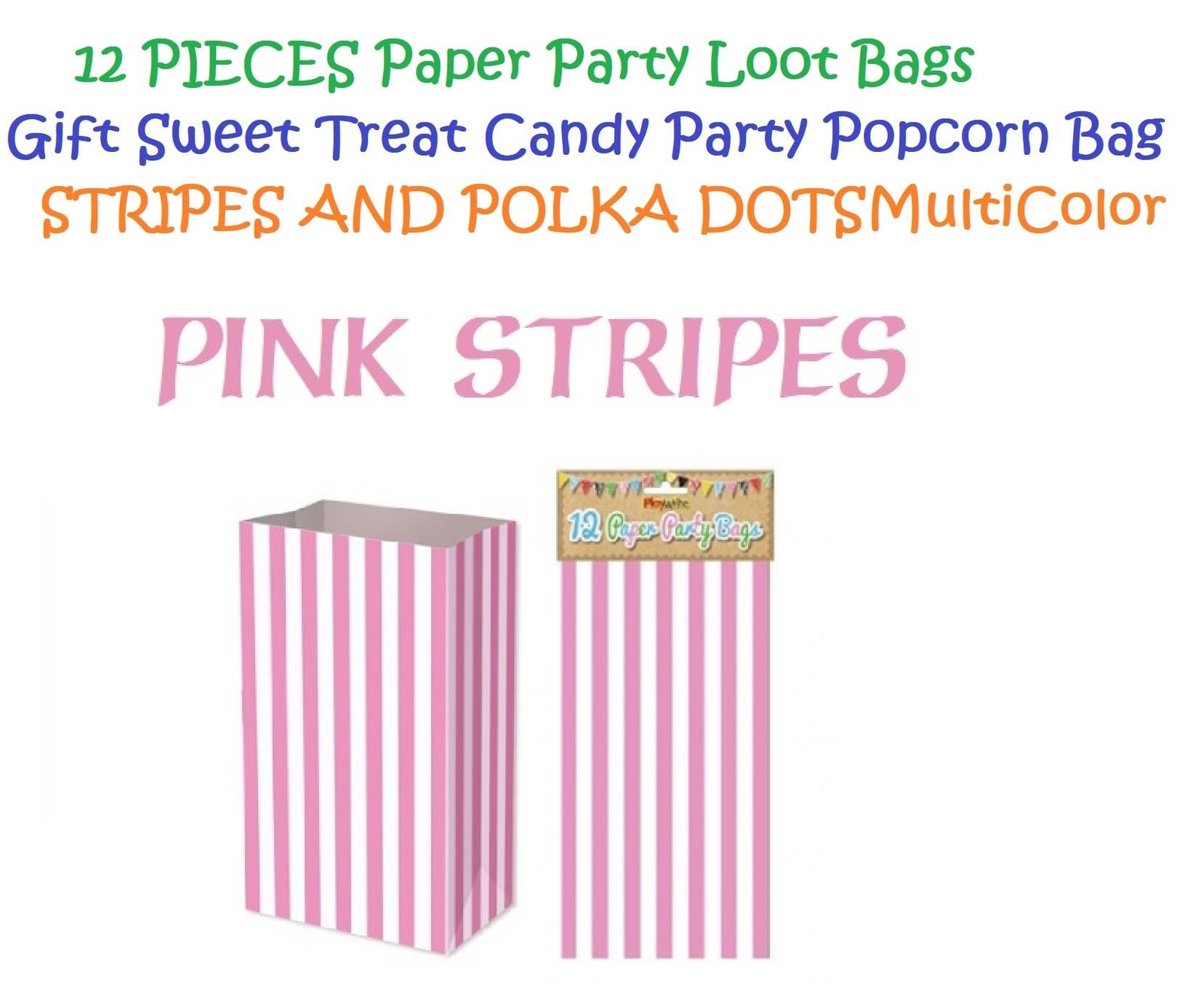 Paper Party Loot Bags Gift Sweet Treat Candy Party Bag Popcorn Stripe