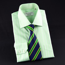 Green White Stripe Business Shirt With Naples Style Collar Signle Standard Cuff