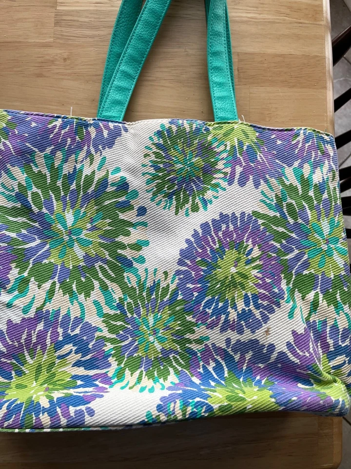 Bath & Body Works сумка с короткими ручками холст цветочный сумка бисер фиолетовый зеленый EUC тяжелая обязанность редкая - Изображение 2 из 4