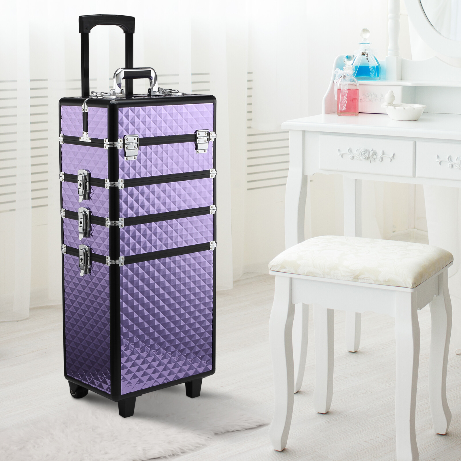 HOMCOM Trolley Makeup da Viaggio Professionale Viola (33.5x23x76/95.5cm)