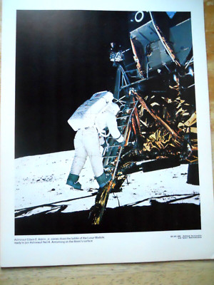 Original NASA photo Astronaut Edwin Aldrin Jr exits Lunar Module 11x14 69 HC-680