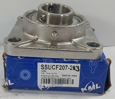 1 NEW KML SSUCF207-23 4 BOLT FLANGE SS PILLOW BLOCK BEARING NIB/NNB *MAKE OFFER*