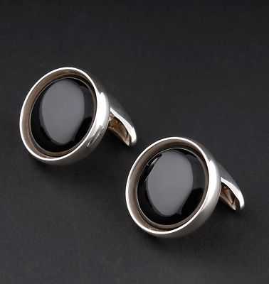 Georg Jensen Sterling Silver Cufflinks # 466, Black Agate. Regitze Overgaard. 