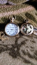 Set of Brass Elgin Pocket Watch  Push Button Sundial Compass Watch.