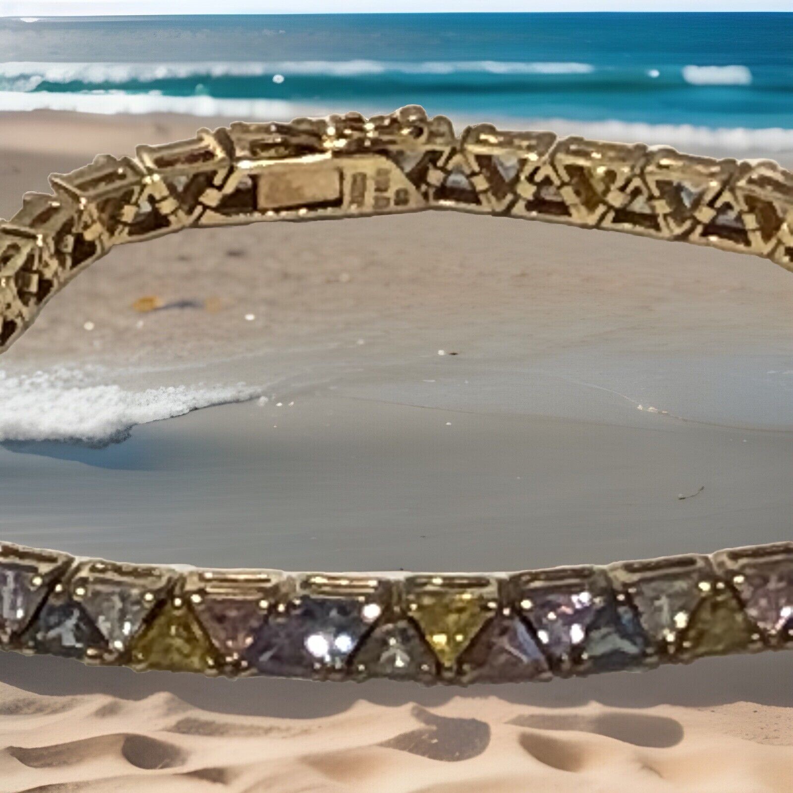 Silver Bracelet Multi- Colored Cubic Zirconia Sto… - image 4