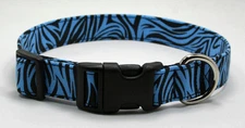 Blue Zebra Tiger Stripe Animal Print Dog Collar Adjustable Handmade Custom 