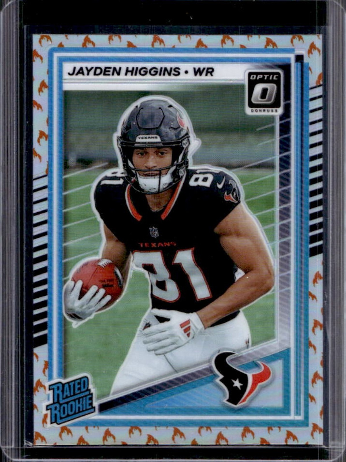 2025 Panini Donruss Optic Jayden Higgins Rated Rookie Fire Prizm #225 Texans