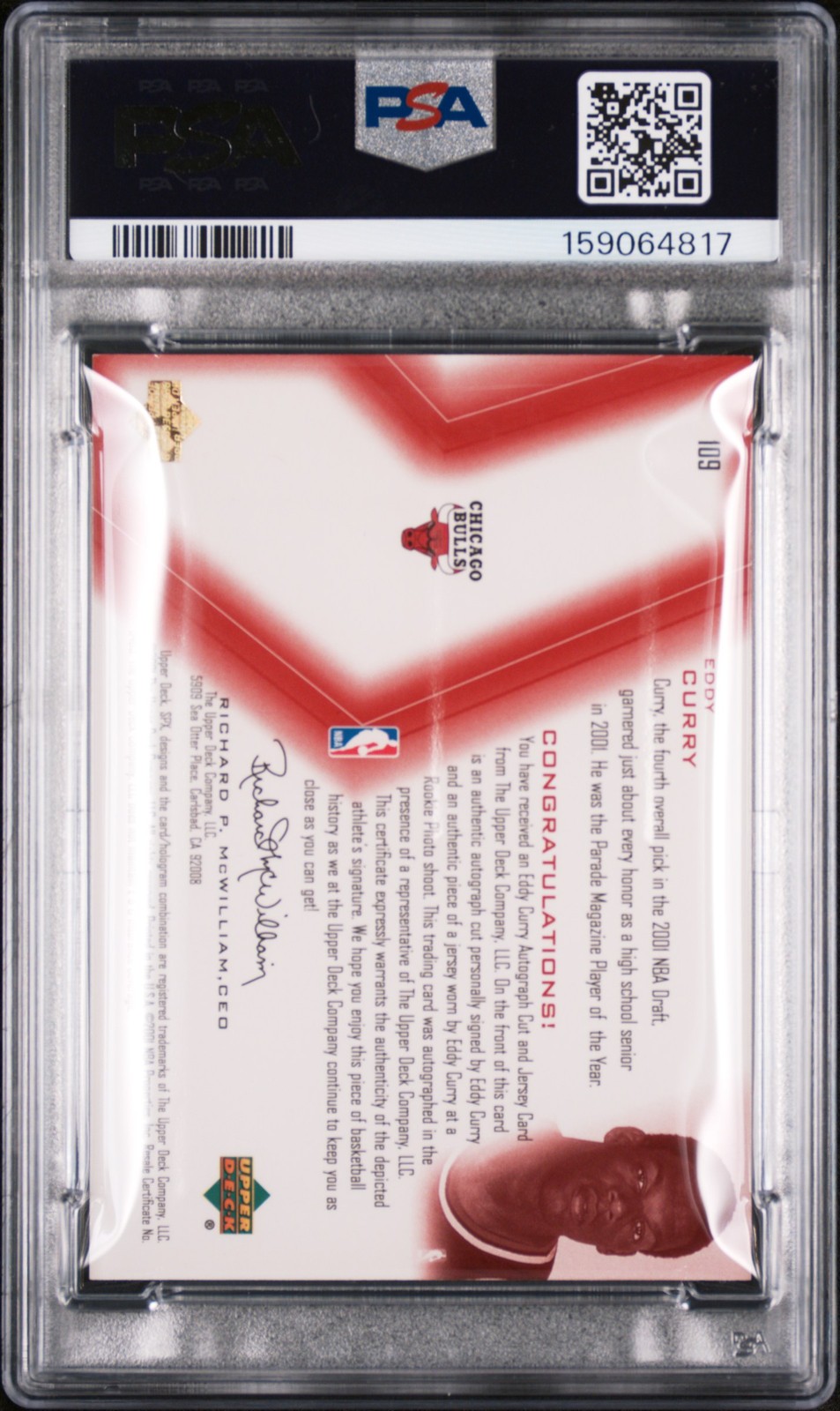 2001 SPX SIGNED JERSEY-RED #109 EDDY CURRY ROOKIE RC 38/250 PSA 8 view 2