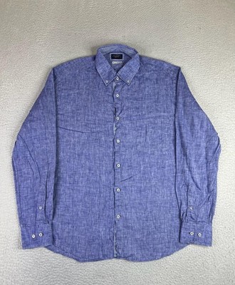 Paul & Shark Shirt Mens XL Blue Linen Button Up Long Sleeve Nautical Casual