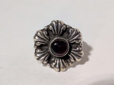 VINTAGE STERLING SILVER SIZE 6 PINK GEMSTONE ORNATE FLOWER DESIGN RING 925