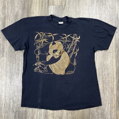 VTG 90s Panda Shirt Size Medium Black Single Stitch Stedman Nature Made USA