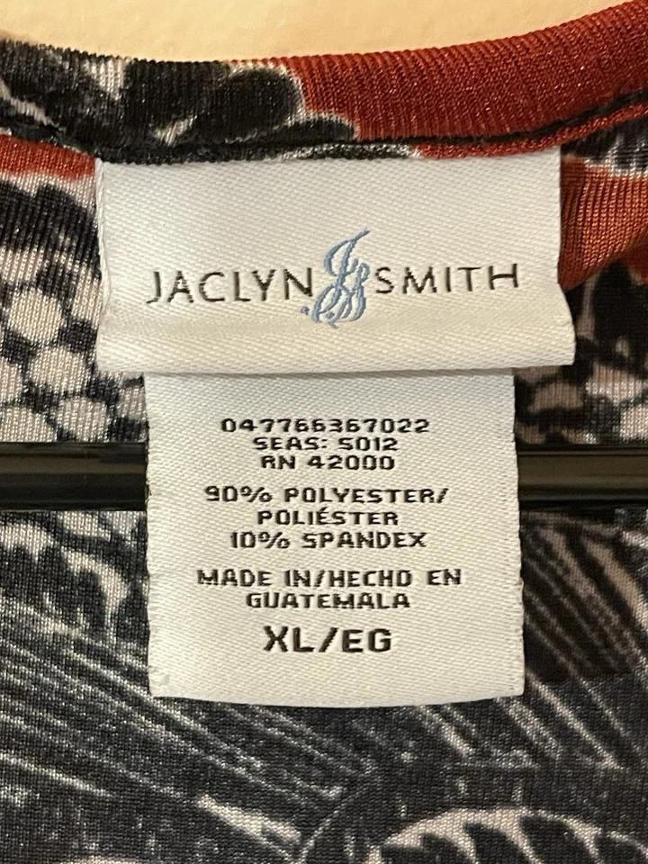 Женская блузка Jaclyn Smith бордовая черная с глубоким круглым вырезом короткий рукав пейсли размер XL - Изображение 3 из 4