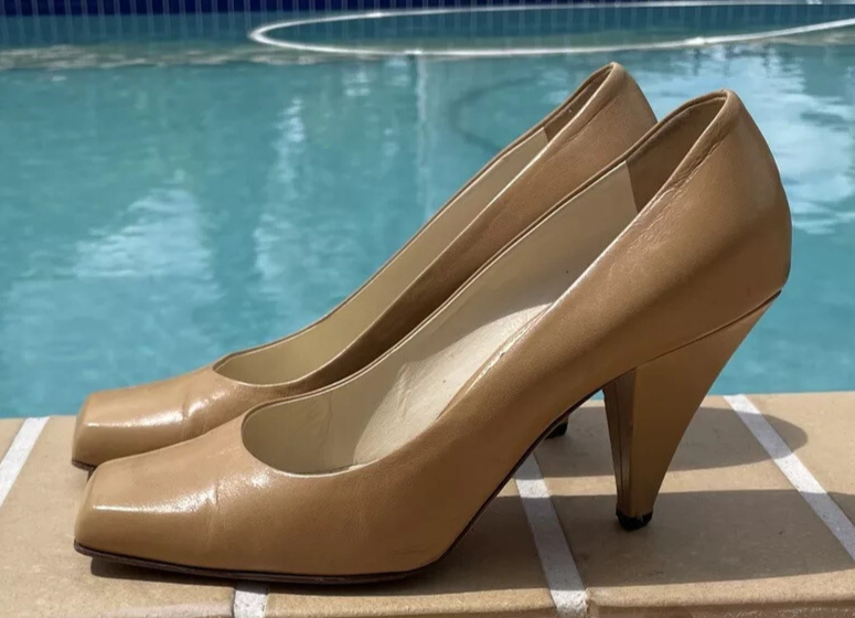 YVES SAINT LAURENT POMPE TACCO GROSSO PELLE BEIGE CHIARO Tg 9M MADE IN ITALY