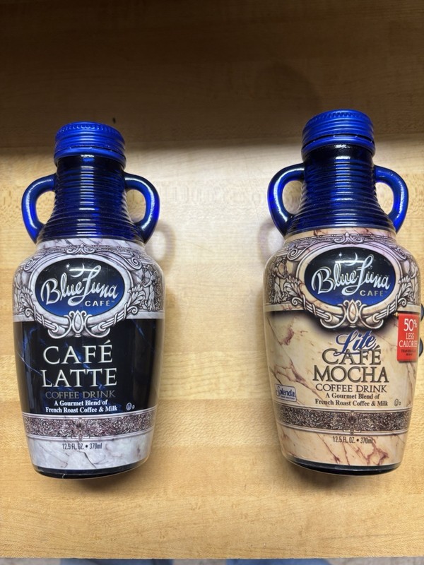 Blue Luna cafe Latte,  Cafe Mocha Bue Glass Bottles, Empty  Set of 2