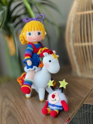 Rainbow Brite Girl Crochet Doll Personalized Amigurumi Toy with Friends Set