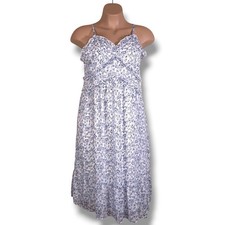 Size 21 Juniors Blue White Floral Dress Sleeveless Ruffle Trim Lined Vneck
