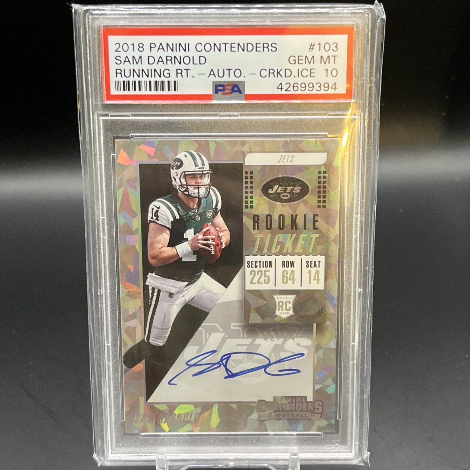2018 Panini Contenders Rookie Ticket Auto Cracked Ice SAM DARNOLD /24 PSA 10
