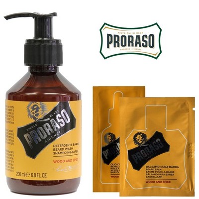 Proraso Wood & Spice Bartwäsche 200ml + GRATIS Bartöl & Bartbalsam Beutel