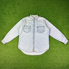 Vintage 90s Levi's Red Tab Light Wash Denim Jean Button Up Shirt Mens Large READ