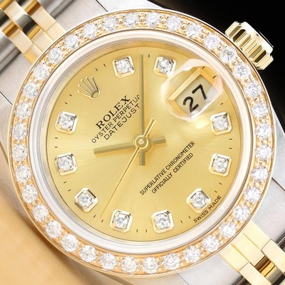 Rolex Damen Datejust 69173 18K Gold Stahl Champagner Fabrik Diamant Uhr