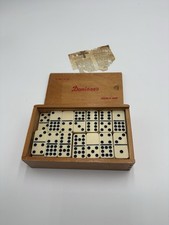 Vtg Set of 55 Double Nine Dominoes With Spinners In Wooden Box