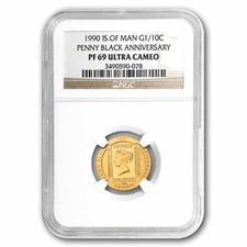1990 Isle of Man 1/10 Crown Proof Gold Penny Black PF-69 NGC