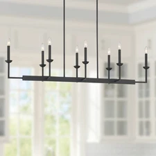 Black Linear Pendant Chandelier 50" Wide Industrial 8-Light for Kitchen Island