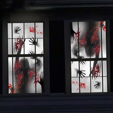 2PCS Halloween Large Window Decorations Door Cover, Large, Black Red
