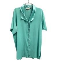 Victorias Secret Gold Label Vintage Sleep Shirt Size M/L Button Down Aqua Green