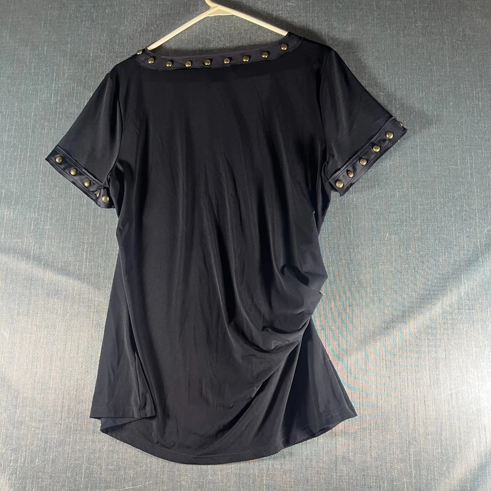 Женский топ Michael Kors размер XL черный с коротким рукавом с заклепками декольте рок-шик - Изображение 2 из 4