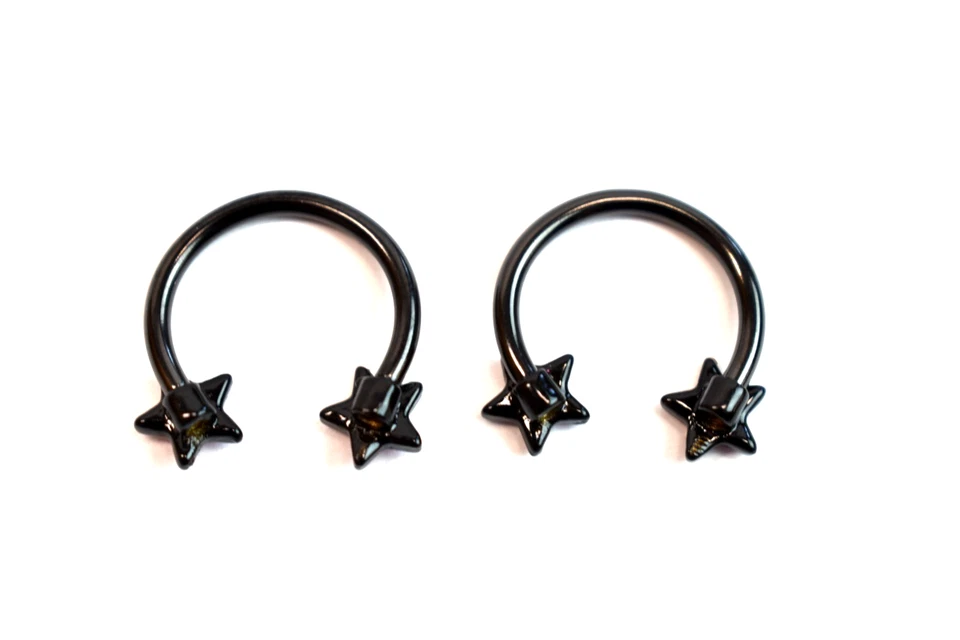 Par Pendientes Anillo Pezón Barra Circular Herradura Estrellas Negras Rosa Calibre 14 Foto 2 de 3
