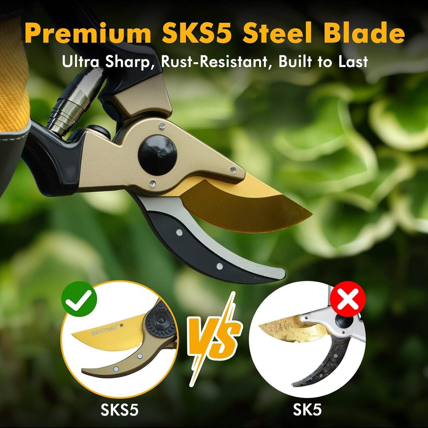 8.6" Forged Aluminum Handles Professional Pruning Shears, Premium Titanium SKS5