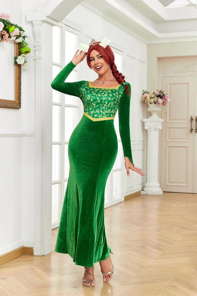Princess Costume for Women Princess Dress Adult Long Sleeves Green Dress Gown... - Image 2 of 4