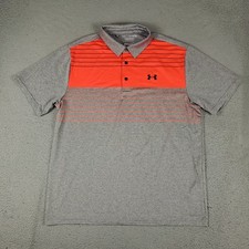 Under Armour Polo Shirt Mens Size XL Gray Orange Golf Casual Short Sleeve