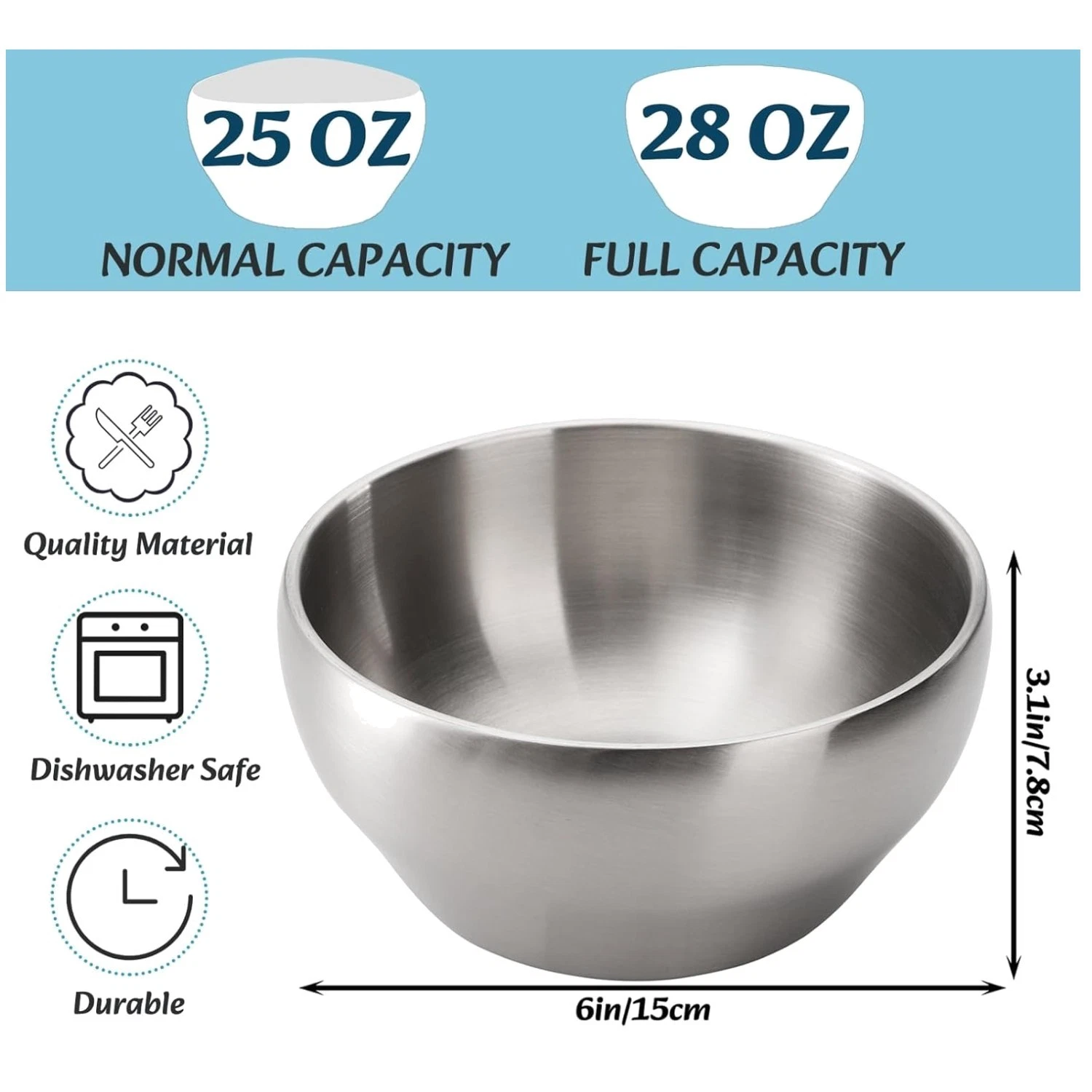 Stainless Steel Cereal & Ice Cream Bowls, 3 Set
