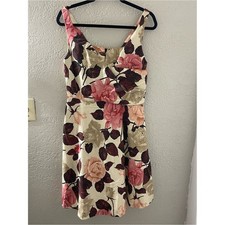 Talbots Cream Floral Midi Dress with Pink and Brown Accents