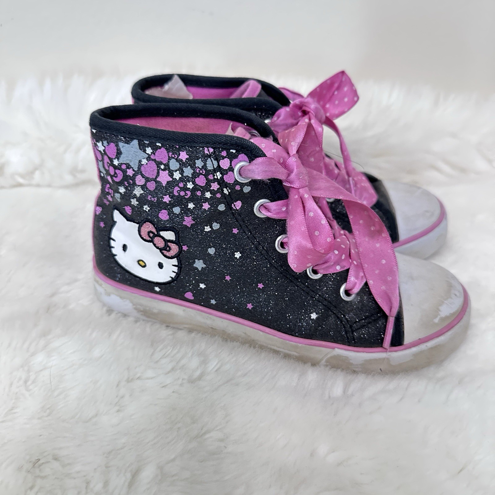 HELLO KITTY Confetti Black Sparkle Pink Casual Shoes Kids Size 12M