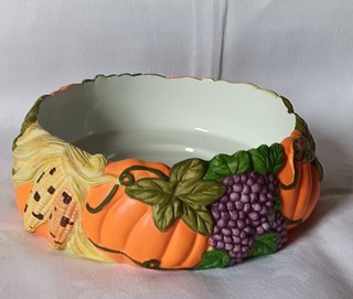 PartyLite 3 WICK CANDLE HOLDER P7409 Halloween Autumn Pumpkin Candy Bowl