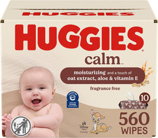 Huggies Calm Baby Wipes, Unscented, Hypoallergenic, 10 Push Button Packs 560 Wi
