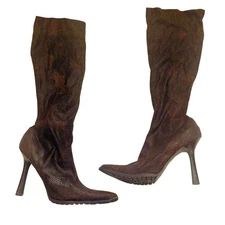 GUC Steve Madden Hihoo Brown Snake Boots, Size 8.5 Fabric Sock Boots