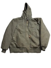 Vintage Carhartt J130 ARG Distressed Green Hooded Jacket Med Workwear Canvas Zip