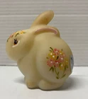 VTG Fenton Hand Painted Glass BUNNY Rabbit Figure Yellow Floral Signed Enoch