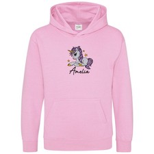 CHILDS Personalised Girls Unicorn Embroidered Hoodie Unicorn Birthday Christm...
