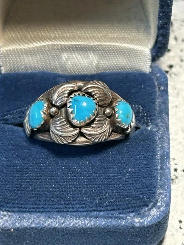 Vintage Begay Style 925 Sterling Silver Sleeping Beauty Turquoise Ring Size 9